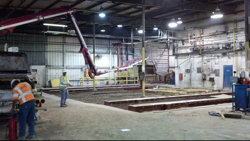The 160 yard indoor concrete pump setup